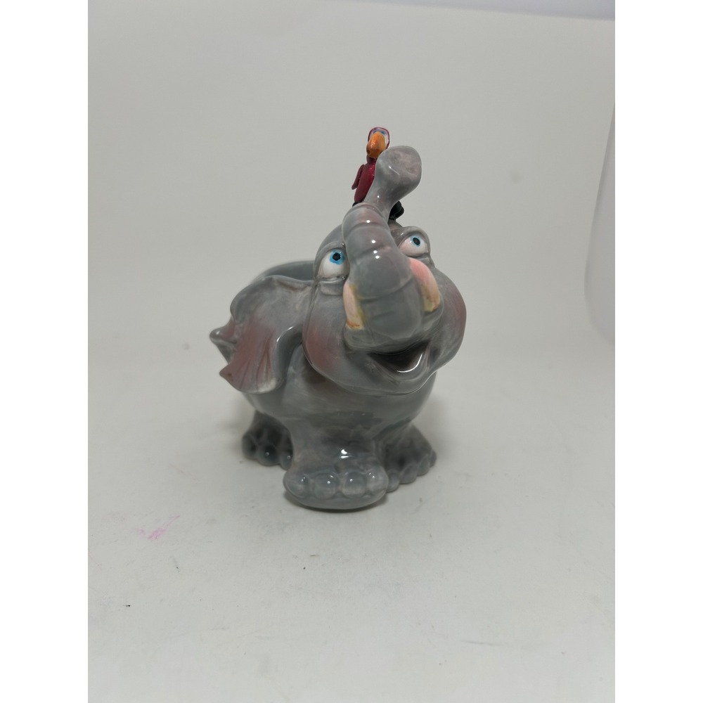 Douglas Ceramic Elephant with Bird Planter Toothpick Holder Whimsical Grey 6in